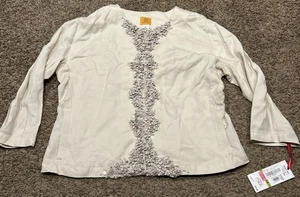 Vtg Ruby Rd Beige Linen Rayon Beaded Maximalist Coat Womens Jacket Size 14 A36 - Picture 1 of 4