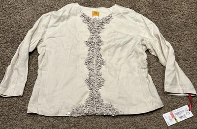 Vtg Ruby Rd Beige Linen Rayon Beaded Maximalist Coat Womens Jacket Size 14 A36 - Image 1 of 4