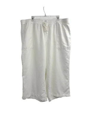 Pantalones Lands End recortados de lino tiro alto pierna ancha Lagenlook blancos Lagenlook 2X Foto 1 de 4