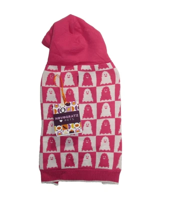 Novogratz Halloween Medium Dog Ghost Sweater Pink White Ribbed Hooded - Image 1 of 4