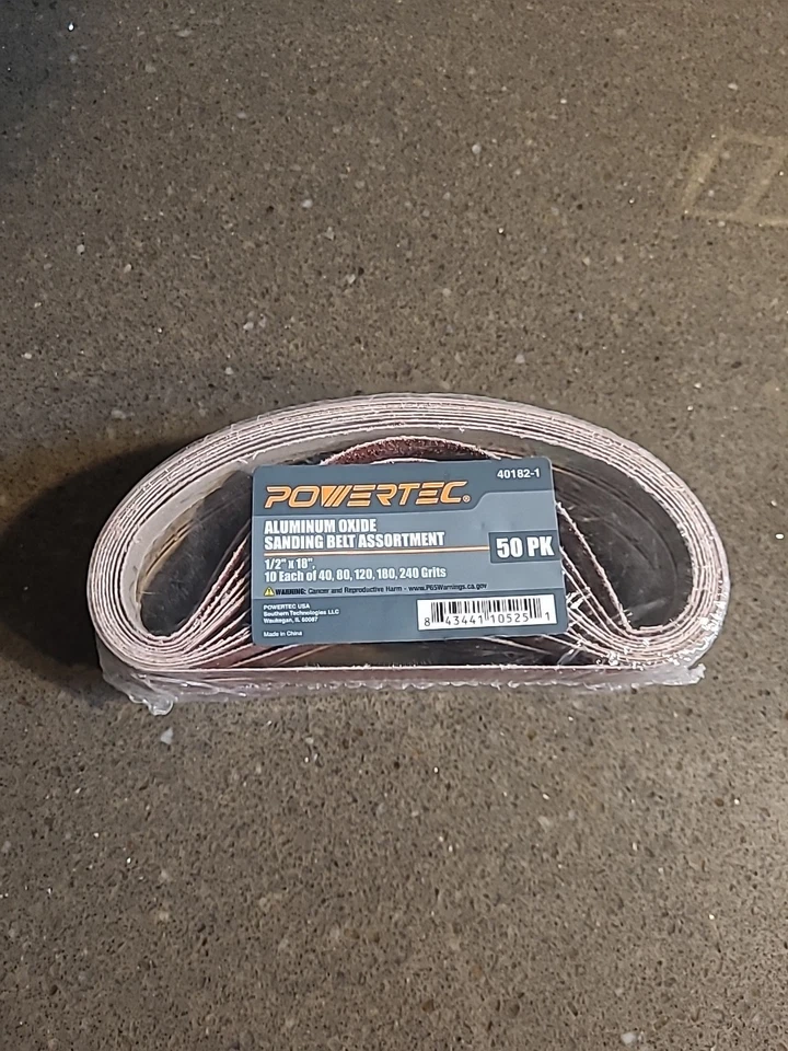 50PK-1/2 " Sanding Belt 10 each of 40/80/120/180/240 Grits Powertec 40182-1