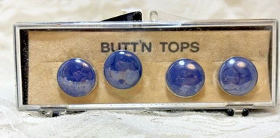 Vintage Button Covers-Blue Glass-BUTT'N TOPS-In Original Box from Mann's - Image 1 of 4