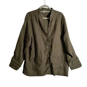 Chaqueta de lino Isabella Bird verde oliva talla XL de gran tamaño Lagenlook - Imagen 1 de 7