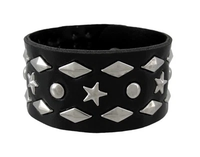 Zeckos Black Vinyl Wristband with Stars and Pyramid Studs - Image 1 of 4