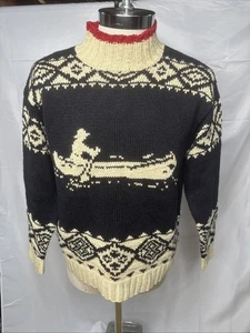 Lauren Ralph Lauren Hand Knit Canoe Sweater S Blue Cream Mock Neck Fair Isle - Picture 1 of 10