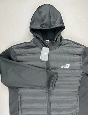 New Balance Puffer Jacket Fleece Lined Hooded Full Zip Black Mens Size Medium - Image 1 of 4