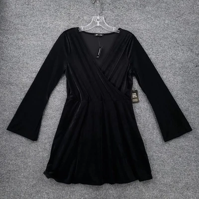 NUEVO Vestido Express Para Mujer PM Mediano Pequeño Negro Pana Sobrepelliz Mini Cuello en V Foto 1 de 4