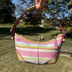 VTG Y2K Coach 1884 Pastel Stripe Soho Hampton Sateen Leather Shoulder Bag MINT!! - Picture 1 of 22