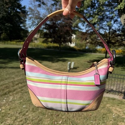 VTG Y2K Coach 1884 Pastel Stripe Soho Hampton Sateen Leather Shoulder Bag MINT!! - Image 1 of 4