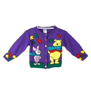 Vintage 90’s Winnie the Pooh Knit Cardigan Sweater S 4 Made In USA Pooh Piglet - Picture 1 of 16
