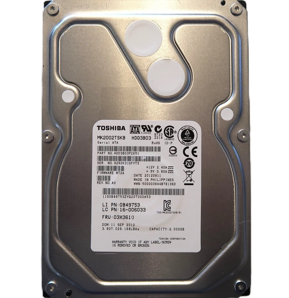 MK2002TSKB Toshiba 2000GB 3.5 " 7200RPM 64MB SATA 2TB - Image 1 of 1