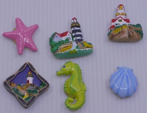 MIXED LOT OF 6 BUTTON COVERS w OCEAN, BEACH THEME, LIGHTHOUSES, SHELL, STARFISH+ - Picture 1 of 4