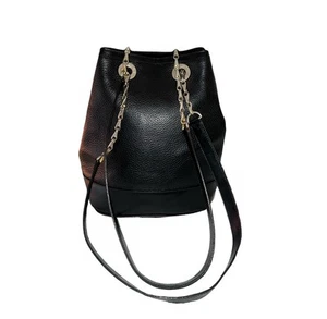 CELINE Chain Shoulder Bag Black Hardware Leather Bucket Shape VTG - Picture 1 of 13