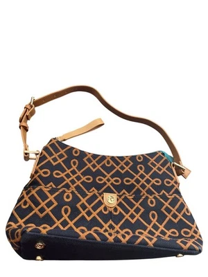 Bolso de hombro Spartina 449 para mujer marrón negro lino cuero KU 8930 Foto 1 de 4