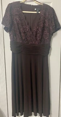 Woman’s Plus Dress Brown Size 14W JS Boutique Lace Beaded A Line NWOT - Image 1 of 4
