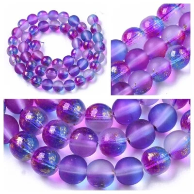 30 Stück Glasperlen Perlen Kugel 8mm frosted matt mit Goldfolie blauviolett  - Bild 1 von 3