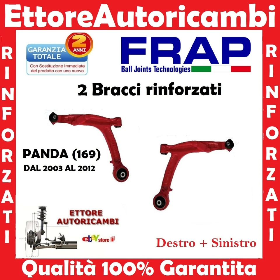 2 BRACCI OSCILLANTI INFERIORI FRAP FIAT PANDA (169) 2003>2012 TRAPEZI RINFORZATI - Immagine 1 di 1