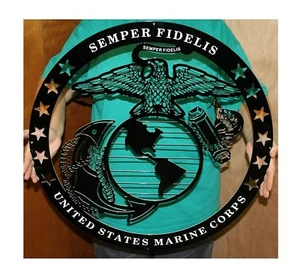 USMC Globe Round Semper Fi Metal Sign - Camo - 24" x 24" - Picture 1 of 6