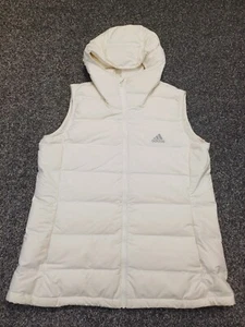 Nike Down Puffer Gilet Women XL White Bodywarmer Zip Up Hood Goose Duck Feathers - Picture 1 of 14