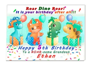 g781, Large special Personalised Birthday card; Dinosaurs, Dino baby, T-Rex - Picture 1 of 3