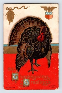 Postcard Thanksgiving Day Turkey Patriotic 1909 Posted Keokuk IA - Picture 1 of 2