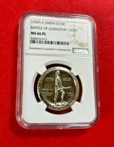 1947 C.SMITH SC50C BATTLE OF LEXINGTON 150TH NGC MS 66 PL HIGH GRADE RARE - Bild 1 von 2