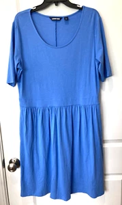 LANDS END KLEID L 14 16 Blau 2 Taschen Lounge Komfort Bescheiden Kurzarm EZ CARE - Bild 1 von 6