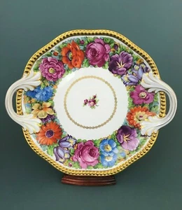 ATQ Rosenthal Bavaria Rose piatto torta floreale bordo in rilievo bordo oro Wagner Sgn - Foto 1 di 12