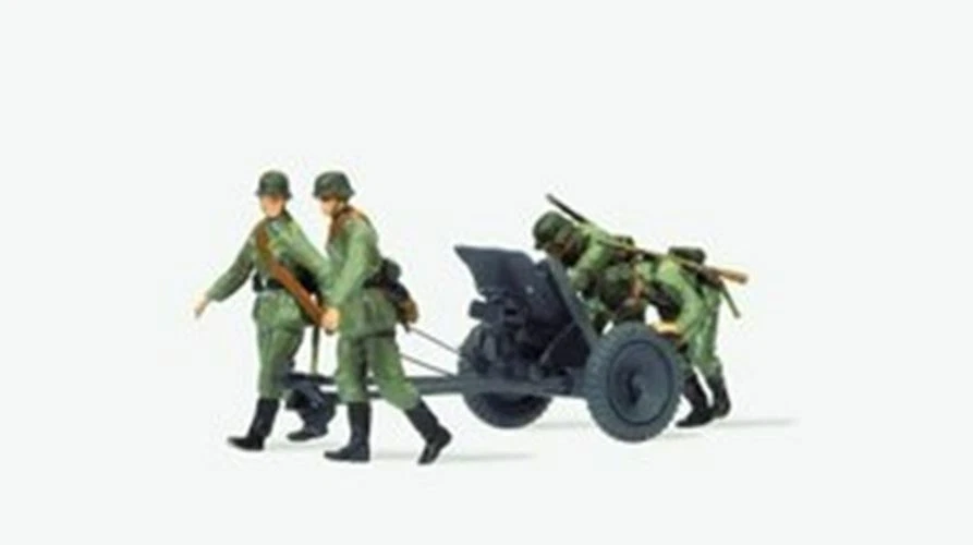 German 3.7cm PAK L/45 AT Gun w/4 Figures. Preiser 16602 New 1/87 Scale Kit Unfin - Image 1 of 1