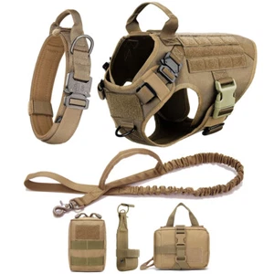 Large Dog Collar Military Dog Harness And Leash Set Pet Training Vest Tactical - Picture 1 of 29