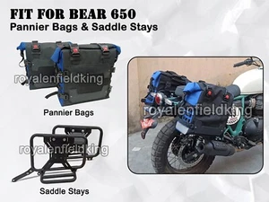 Alforjas de lona azules y negras con soportes para silla de montar para Royal Enfield Bear 650 - Imagen 1 de 12
