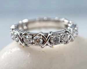 Eternity X Band Platinum Sixteen Stone Replica Band Silver+Moissante Size 9 - Picture 1 of 2