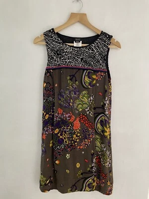 Vestido Miss Sixty marrón caqui brillante floral bolsillos forrado italiano pequeño  Foto 1 de 4