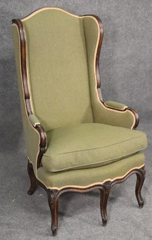 Rare French Louis XV Carved Walnut 5 Leg Bergère Lounge Chair, circa 1910 Cover