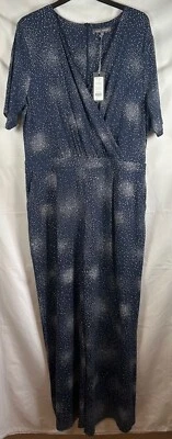 Laura Ashley Indigo Blue White Dot Jersey Wide Leg Stretch Jumpsuit NWT UK18 — 第 1/4 张图片