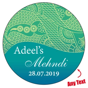 PERSONALISIERTE GRÜNE MEHNDI Henna Etiketten blau Party Geburtstag Hochzeit Aufkleber 362 - Bild 1 von 3