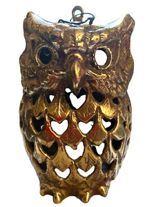 Vintage Polished Cast Brass Owl Candle Votive 6" Table Lamp - Picture 1 of 11