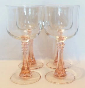 Cristal D'Arques Durand France Set of 4 Wine Glasses Pink Stems - Picture 1 of 7