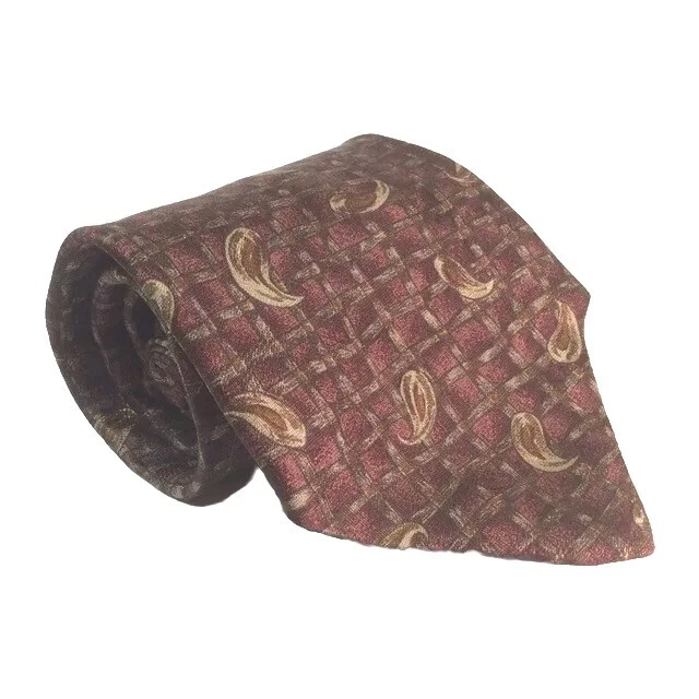  布加迪领带棕色和金色几何丝绸领带 57x4 英寸  — 第 1/3 张图片