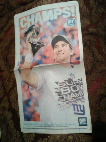 GIANTS Eli Manning Super Bowl XLVI MVP WrapAround Newspaper Cover/Poster 2012 Cover