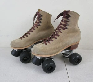 Vintage Riedell Sure Grip Super X 3 Roller Skates Tan Suede Sz 5 Aerobic Wheels - Picture 1 of 23