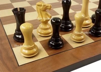 4 Q Black &Natural Empire Modern Staunton Wood Chess Set w19" Walnut Maple Board - Image 1 of 4