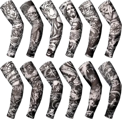 12 Pcs Temporary Tattoo Sleeve for Men Cooling Arm Sleeves Long Fingerless Arm - Image 1 of 4