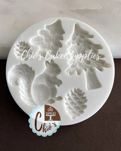 Woodland-Themed Silicone Mold. Pine Trees, Squirrel, and Pinecones Cavities - Picture 1 of 5