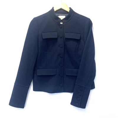 Chaqueta Blazer LOFT Abotonada Para Mujer Talla 4 Azul Marino Militar Cuello Soporte Forrada Foto 1 de 4