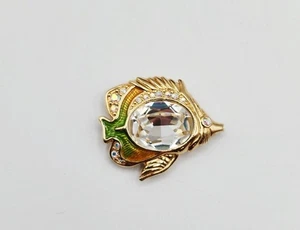 Swarovski Crystal enamel fish brooch pin 1.5" - Picture 1 of 11