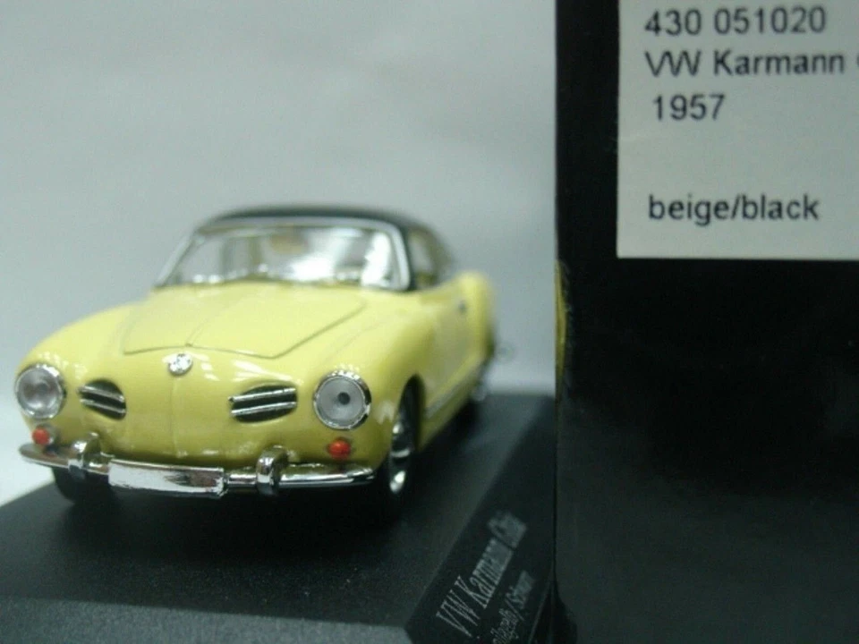 VW KARMANN GHIA T14 COUPE 1957 GIALLO TETTO POSTERIORE MINICHAMPS 430051020 1:43 - Immagine 1 di 3