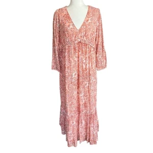 Rachel Zoe Maxi Dress Womens M Peach Paisley Floral Tiered Cottagecore Flowy - Picture 1 of 10
