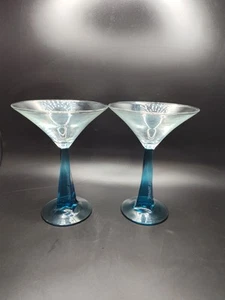 Paar Bombay Saphir 4-seitig Twist quadratisch blauer Stiel Vintage Martini Glas (2) - Bild 1 von 6