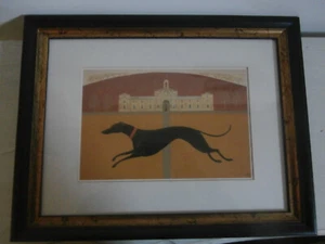 GREYHOUND IN STATELY HOME GROUNDS FRAMED PAINTING PRINT MODERN WALL ART - SIGNED - Picture 1 of 18